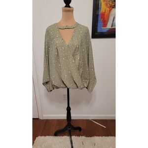 Oddy Faux Wrap Green Blouse Large